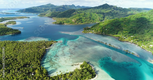 island of a lagoon in aerial view, French Polynesia