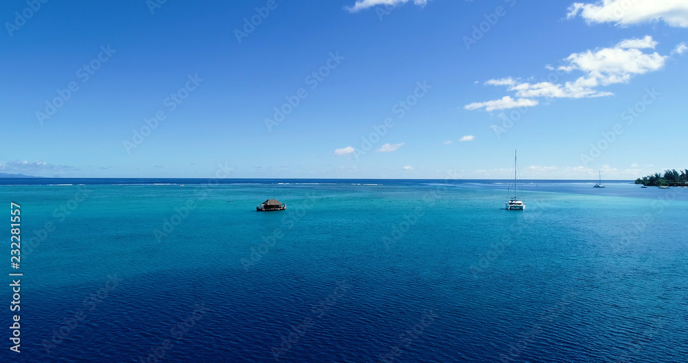 boat in aerial view, french polynesia boat in aerial view, french polynesia