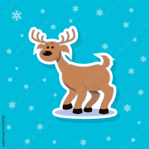 Color sticker illustration of a flat art cartoon cheerful deer