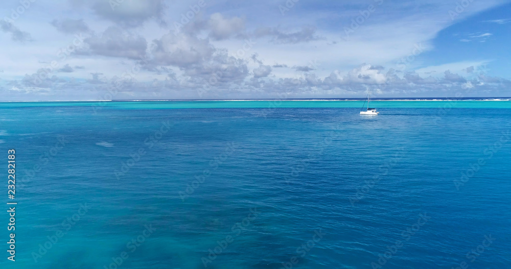 catamaran in aerial view, french polynesia