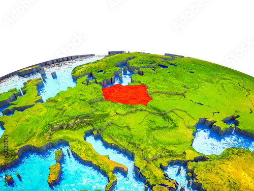 Poland on 3D Earth with visible countries and blue oceans with waves.