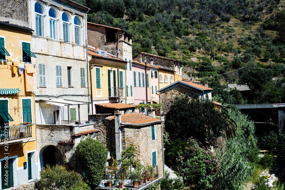 ancient village of the Ligurian hinterland, Dolcedo, Imperia, historical old houses colored historical center
