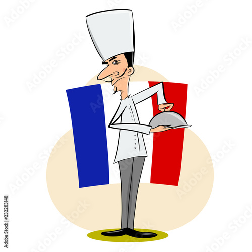 Master Chief cook with delicious dish. Cartoon Vector Illustration.