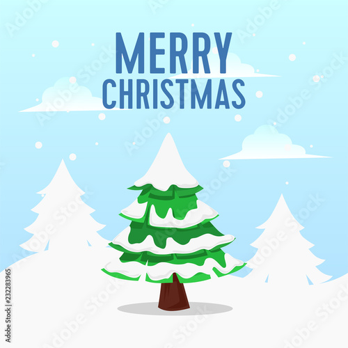 Christmas greeting card banner template with illustration of tree