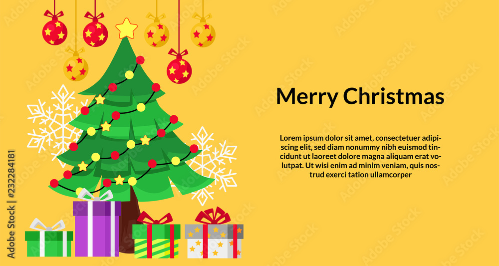 Christmas greeting card banner template with illustration of fir tree decoration Christmas greeting card banner template with illustration of fir tree decoration