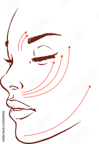 Beautiful woman with marks drawn on her face for plastic cosmetic surgery vector illustration
