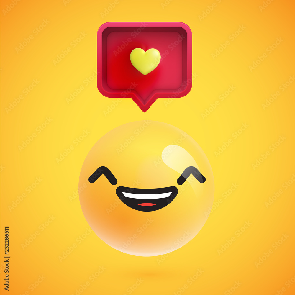 High detailed emoticon with a heart sign, vector illustration