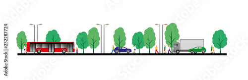 paysage urbain automobile bus camion personnages