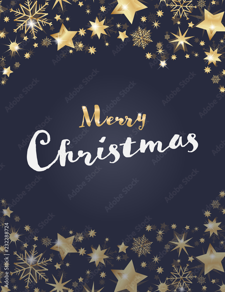 Christmas time. Card with luxury gold decoration. Text : Merry Christmas