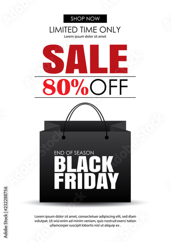 Black friday sale flyer template. White background with shopping bag. Use for poster, newsletter, shopping, promotion, advertising.