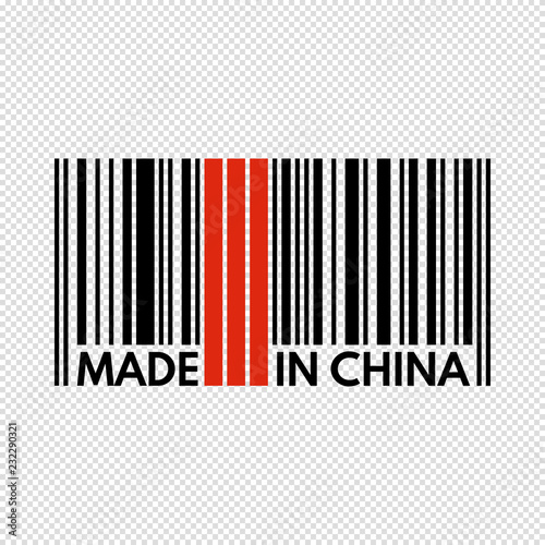 barcode made in china, vector illustration on transparent background