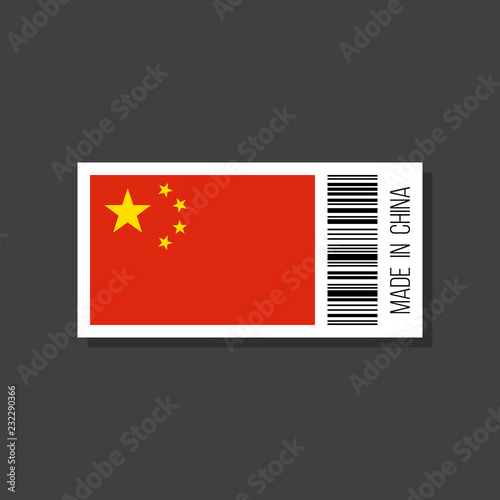 made in china, vector sticker with bar code and chinese flag