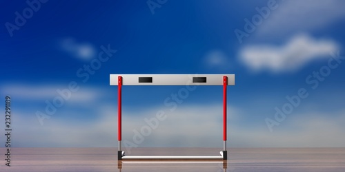 Schilderij op canvas Hurdle single on blue sky background, 3d illustration.