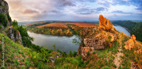 picturesque canyon of the Dniester River. Spring morning