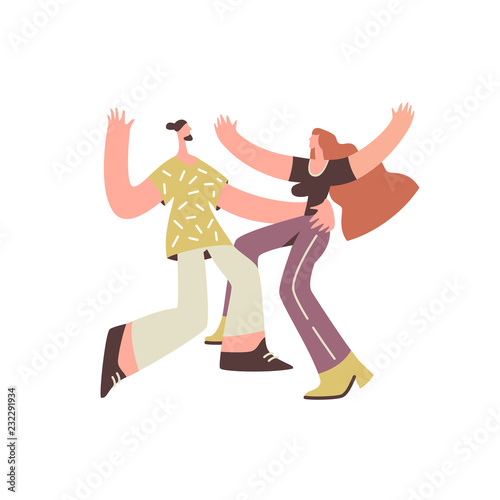 Dancing couple hipster on white background. Party, dance and leisure concept moden flat style