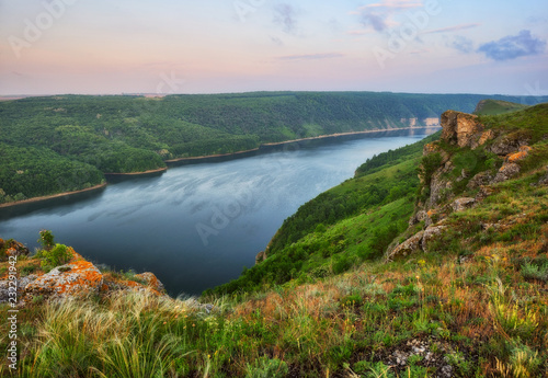 picturesque canyon of the Dniester River. Spring morning