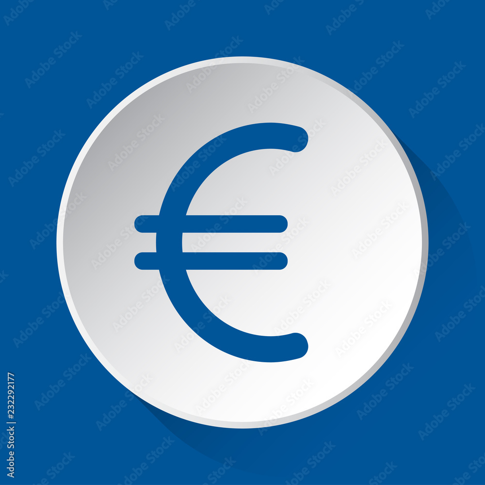 euro currency symbol - blue icon on white button euro currency symbol - blue icon on white button