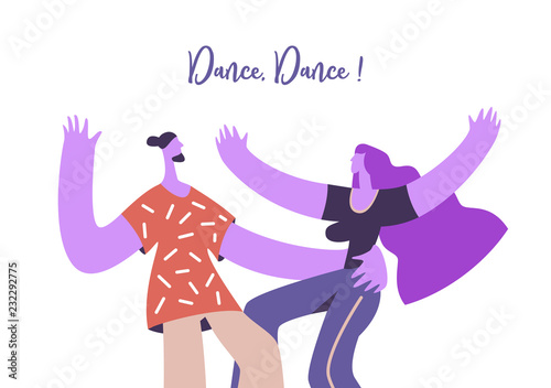 Dancing couple hipster on white background. Party, dance and leisure concept moden flat style