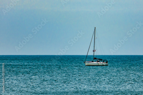 View of yacht in the sea, Tel Aviv, Israel photo
