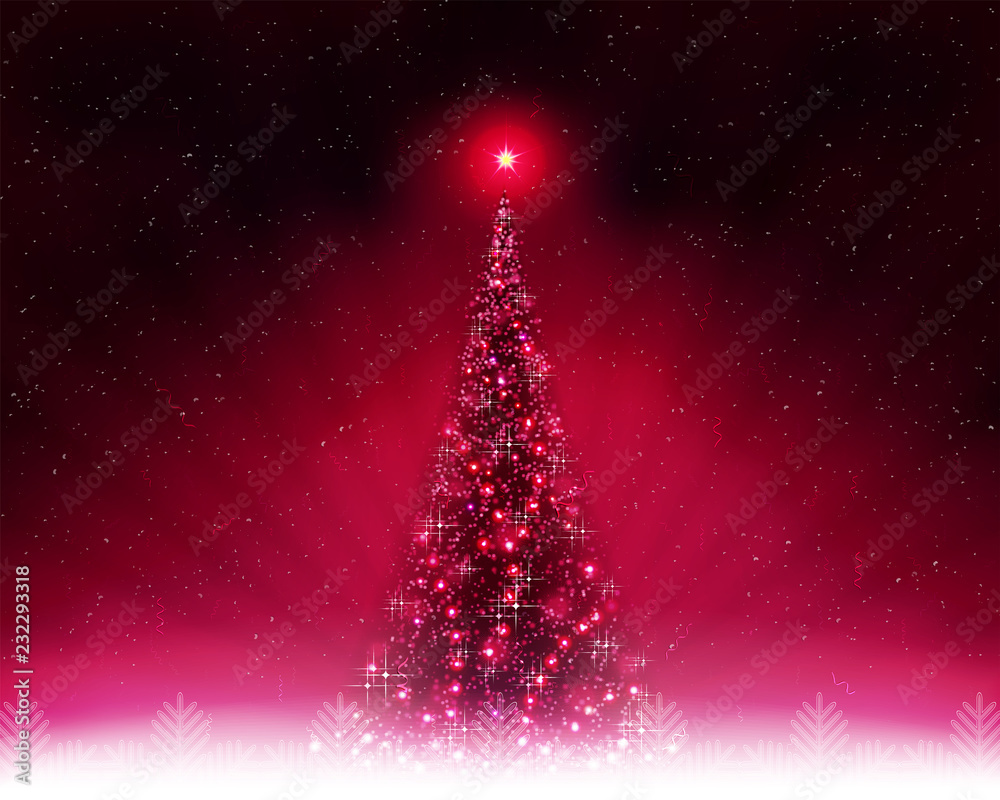 Christmas dark pink card with shiny Christmas tree. Christmas dark pink card with shiny Christmas tree.