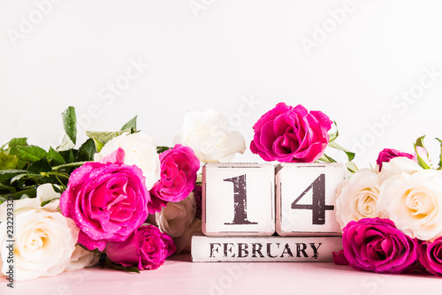 Bunch of White and Pink Roses for St Valentines Day