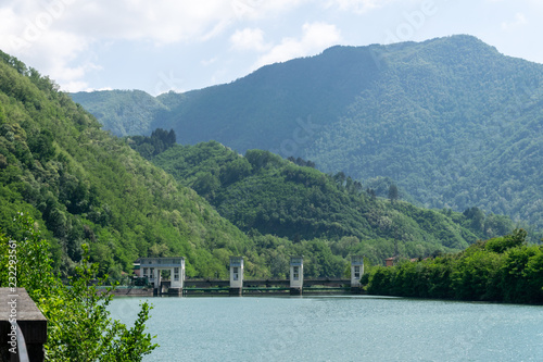 View south from the bridge at Borgo a Mozzano along the Serchio river photo