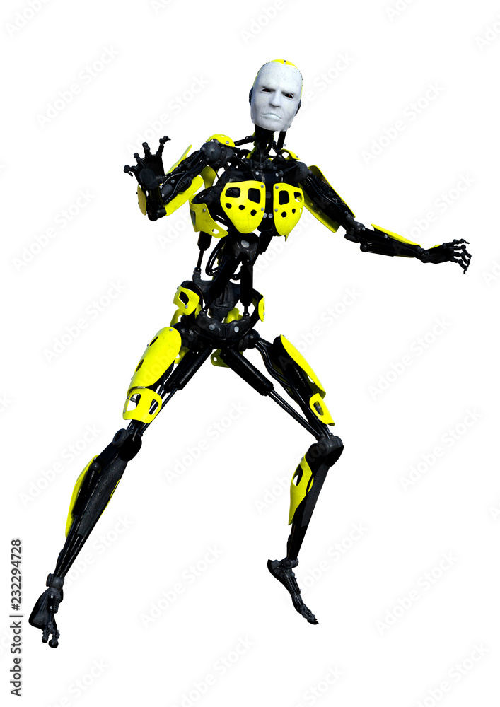 3D Rendering Male Robot on White