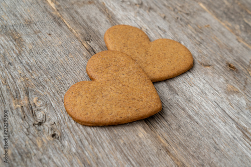 Two heart shaped gingerbread cookies