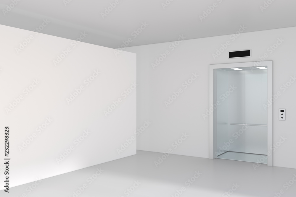 Blank billboard or poster near of empty elevator cabin. 3d rendering. Blank billboard or poster near of empty elevator cabin. 3d rendering.