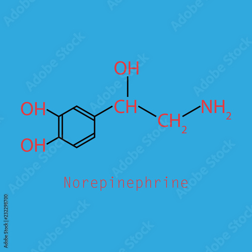 Norepinephrine (noradrenaline, norepi) hormone and neurotransmitter molecule. Skeletal formula.