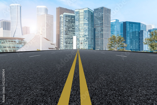 Urban road asphalt pavement and skyline of Hangzhou urban construction