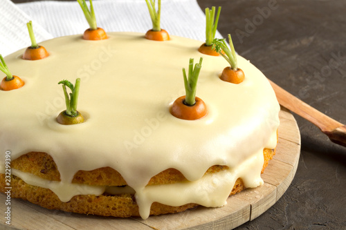 homemade cake. traditional carrot cake with cream.