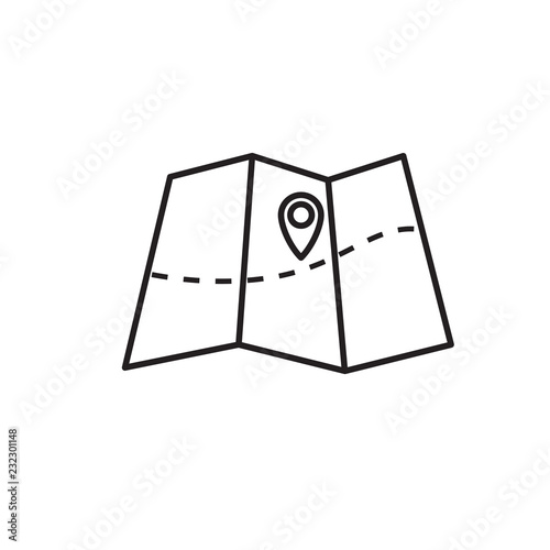 Vector folded map icon with marker. Outline icon.