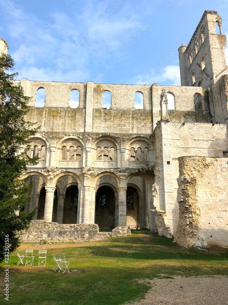 Vista delle rovine dell'abbazia di Jumièges, Normandia, Francia