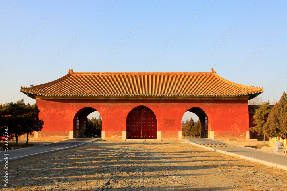 Fototapeta premium The Grand palace Gate landscape architecture, in the Eastern Tombs of the Qing Dynasty, on december 15, 2013, ZunHua, hebei province, China.