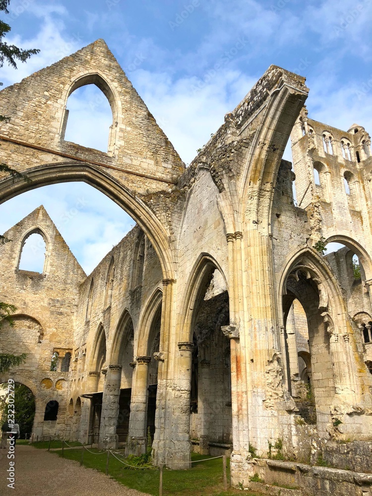 Rovine della chiesa dall'Abbazia di Jumièges, Normandia, Francia