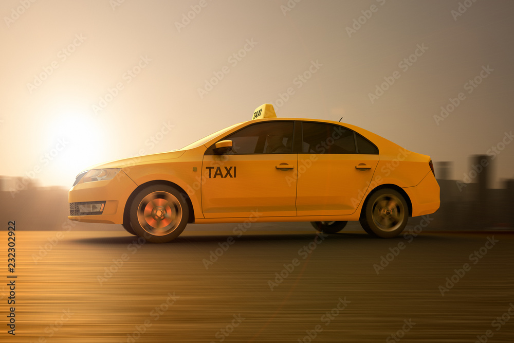 Fototapeta premium 3D rendering of a tellow taxi on motion