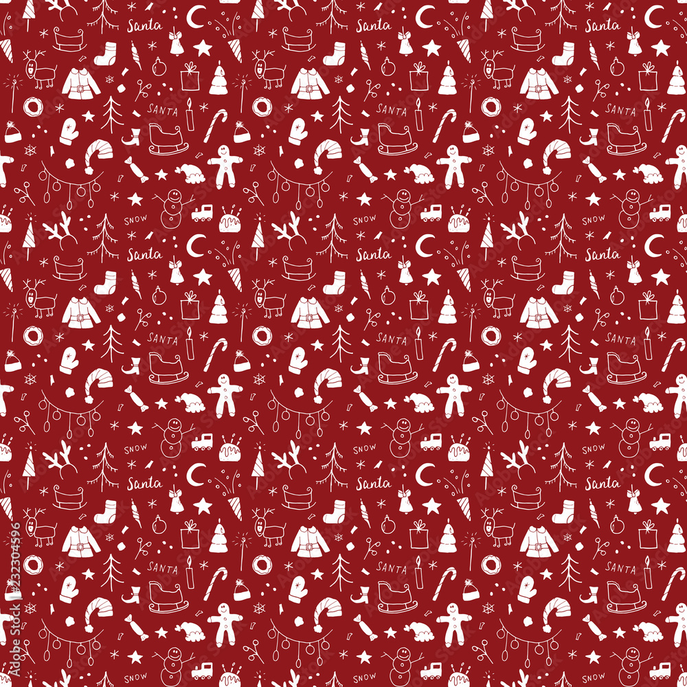 New Year and Christmas seamless pattern, hand drawn doodles Seamless Pattern. Background Vector Illustration New Year and Christmas seamless pattern, hand drawn doodles Seamless Pattern. Background Vector Illustration