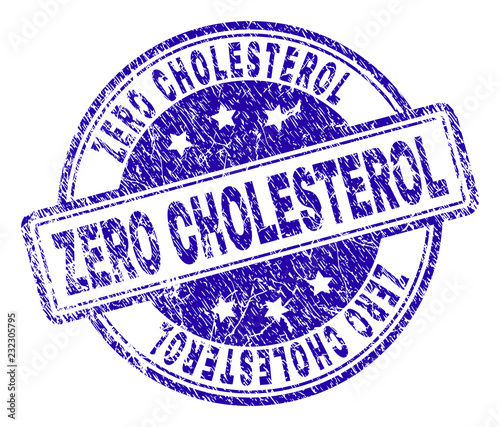 ZERO CHOLESTEROL stamp seal watermark with distress texture. Designed with rounded rectangles and circles. Blue vector rubber print of ZERO CHOLESTEROL title with dirty texture.