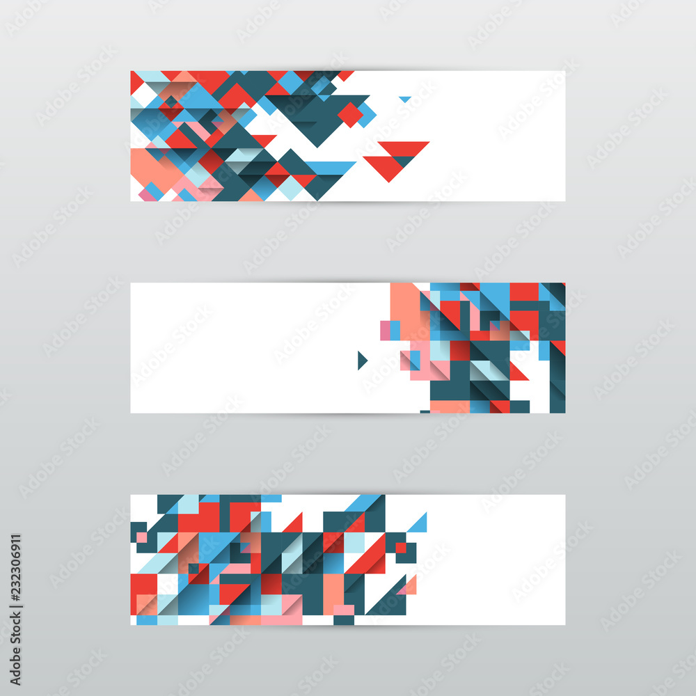 Set of modern abstract triangular banners. Geometric vector illustration.