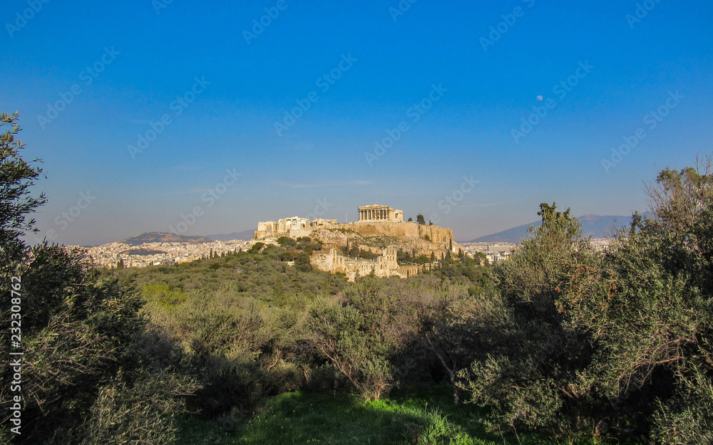 The Parthenon Temple and the Acropolis mountain of Athens, Greece, Europe