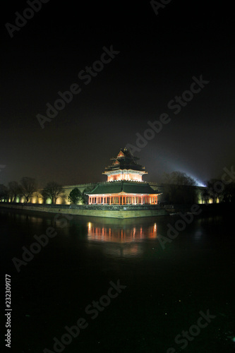 The Northwest turrets of the Forbidden City at night, on december 22, 2013, beijing, china.