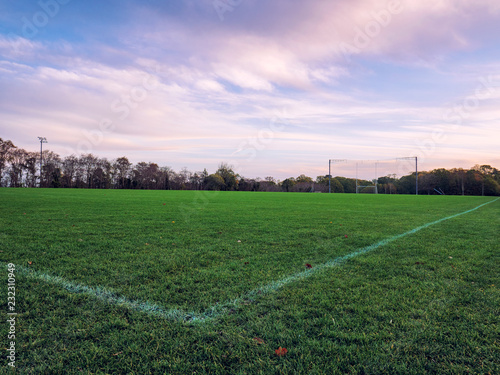 wide angle shot the cornor of football filed on morning time