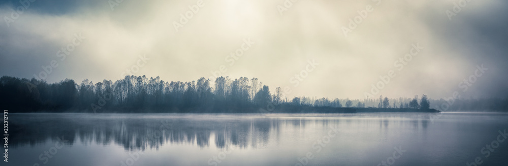 Mist fall lake in Kyiv, Ukraine 2018