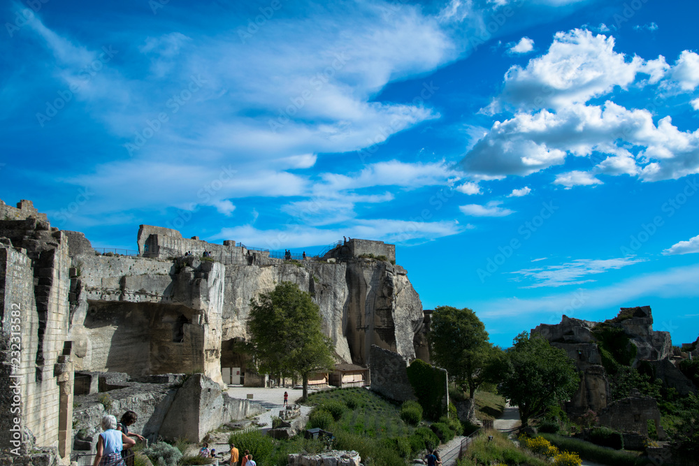 Ruins of the medieval fortress of Les-Baux-De-Provence in the Alpilles regional park in France
