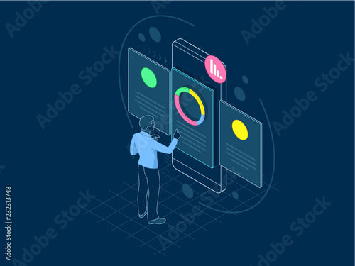 Isometric hiring and recruitment concept for web page, banner, presentation. Job interview, recruitment agency vector illustration