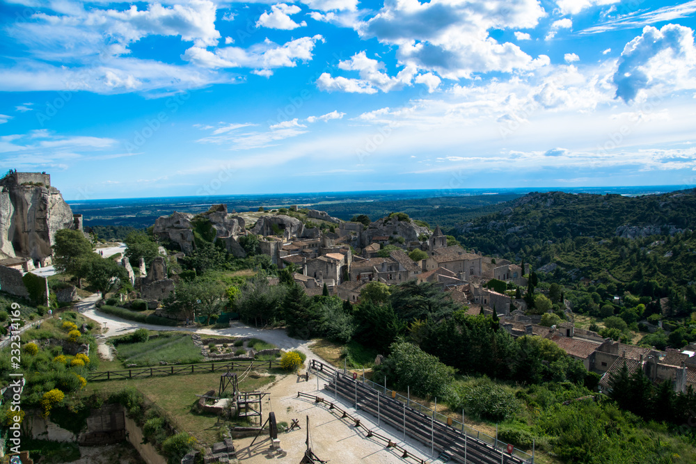 Ruins of the medieval fortress of Les-Baux-De-Provence in the Alpilles regional park in France