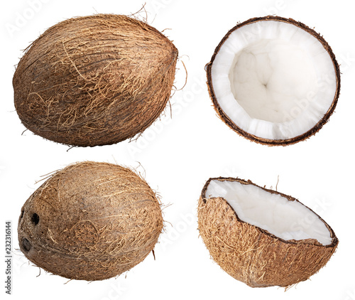 Group of coconuts isolated on white background. Clipping path