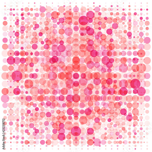 Abstract geometric pink background with red and pink dots and circles.