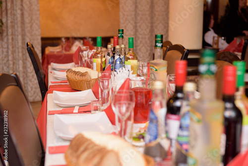 Dining Table, served table with food and drink